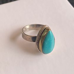 Turquoise Ring 14k Gold / 925 Sterling Silver Stamped Solid SS Adjustable