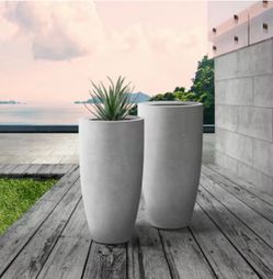 2 -Pack Round 13.39-in W x 13.39-in L x 23.62-in H Natural Concrete Concrete Indoor/Outdoor Planter