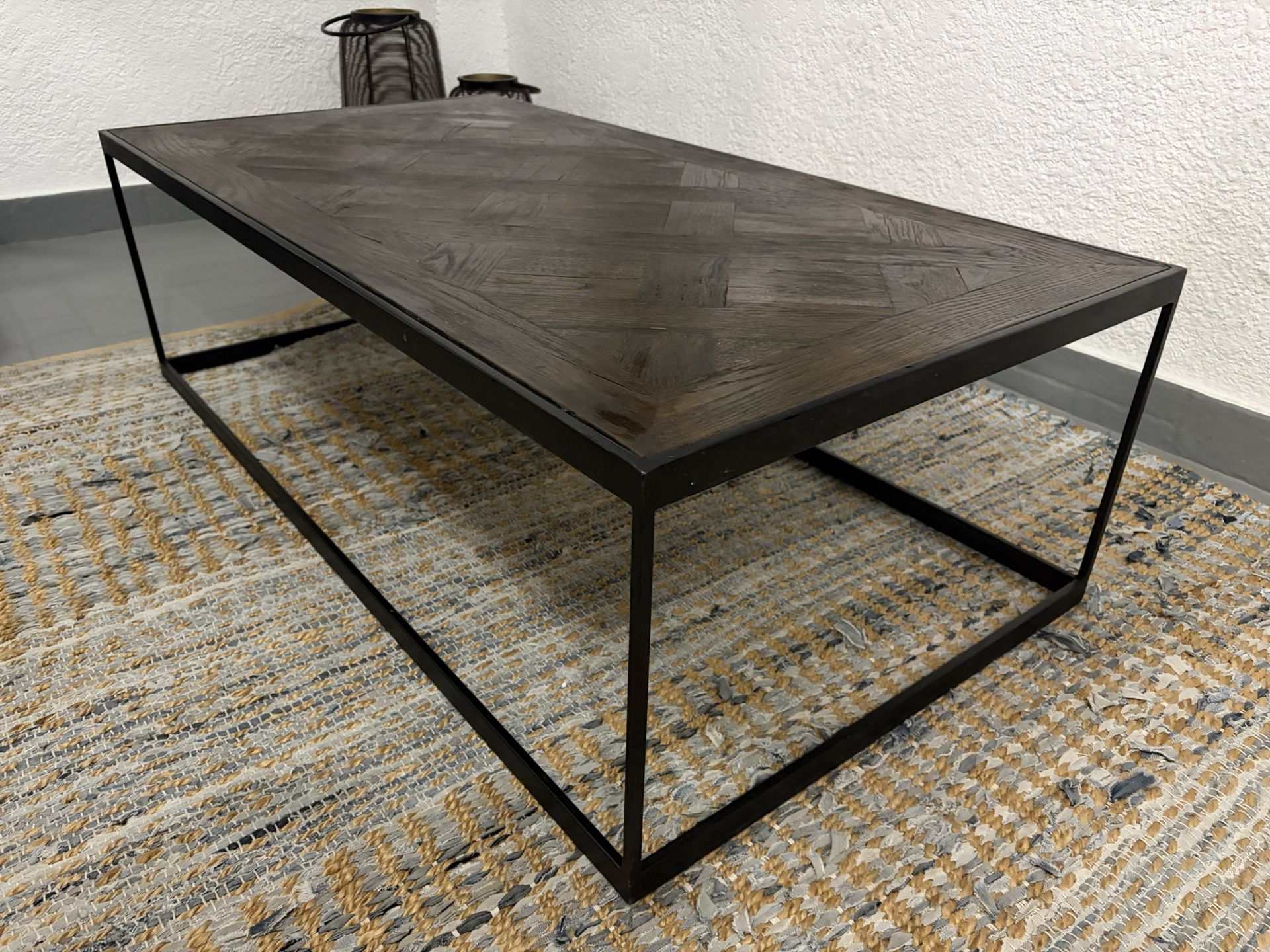 RESTORATION HARDWARE RECLAIMED RUSSIAN OAK PARQUET COFFEE TABLE