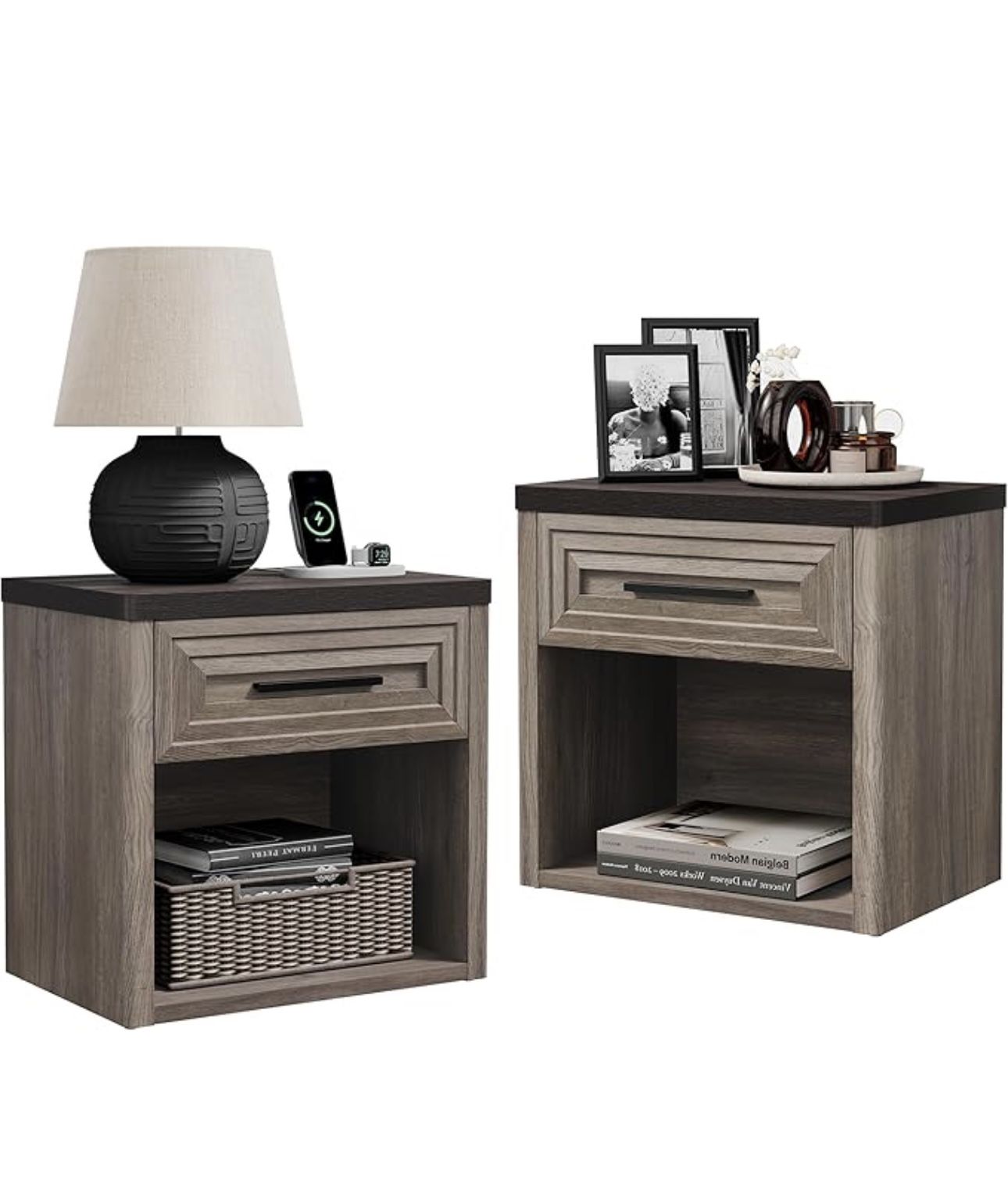 Stria Wider Night Stand Set of 2 Modern Nightstands Bedside Table with Drawer Wood End Table