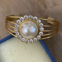 Pulsera Caña Laminada Perla Piedras 