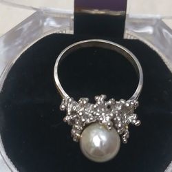 Beautiful 14k White Gold Gray Baroque Pearl Ring-6.5, 4.4g