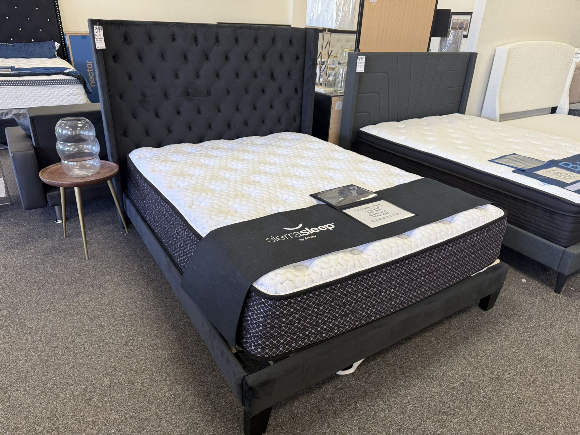 King Black Velvet Platform Bed Frame