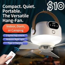 [NEW] Portable Hanging Ceiling Fan with LED Light – USB Rechargeable, Remote Control
