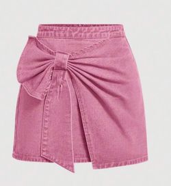 Shein High Waist Women's Denim Mini Skirt With Bowknot
