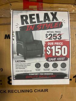 Gray Faux Leather Push Back Recliner