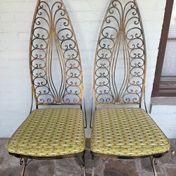 2 Spanish Revival Wrought Iron Filigree Back chairs. 