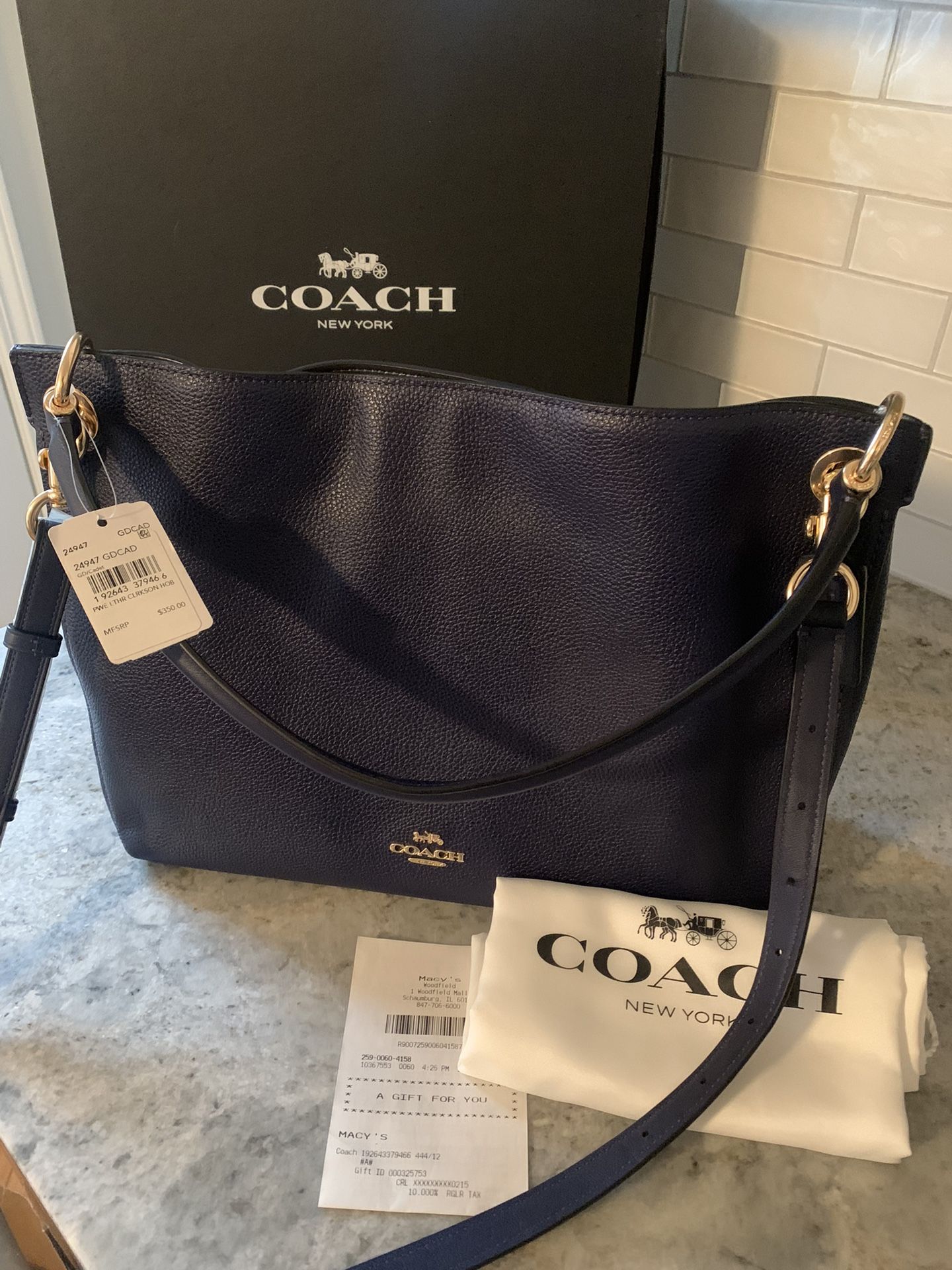 ♥️ New Authentic COACH Clarkson Hobo Bag, Coach Leather Purse, Designer Coach Pebbled Leather Satchel Hobo Bag, Coach Handbag, Coach Crossbody Bag