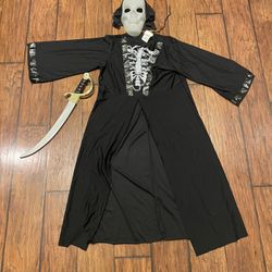 Halloween Costume Skeleton Skull Mask Sword Outfit 