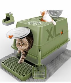 Stainless Steel Litter Box with Lid, XL Extra Large Litter Box, Enclosed Top Entry Metal Litterbox for Big Cat, Easy Cleaning, Anti-Leakage & High Sid