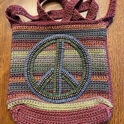 Knit Peace Sign Cross Body Bag