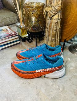 Men’s Merrell Agility Peak 5 Trail Running Shoes Blue/ Rust Size 10