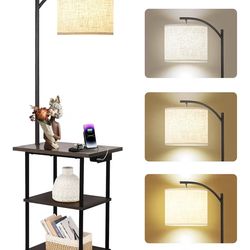 New Floor Lamp with Table, End Tables with Charging Station(USB & Type-C & AC Port), 3 Color Tempera
