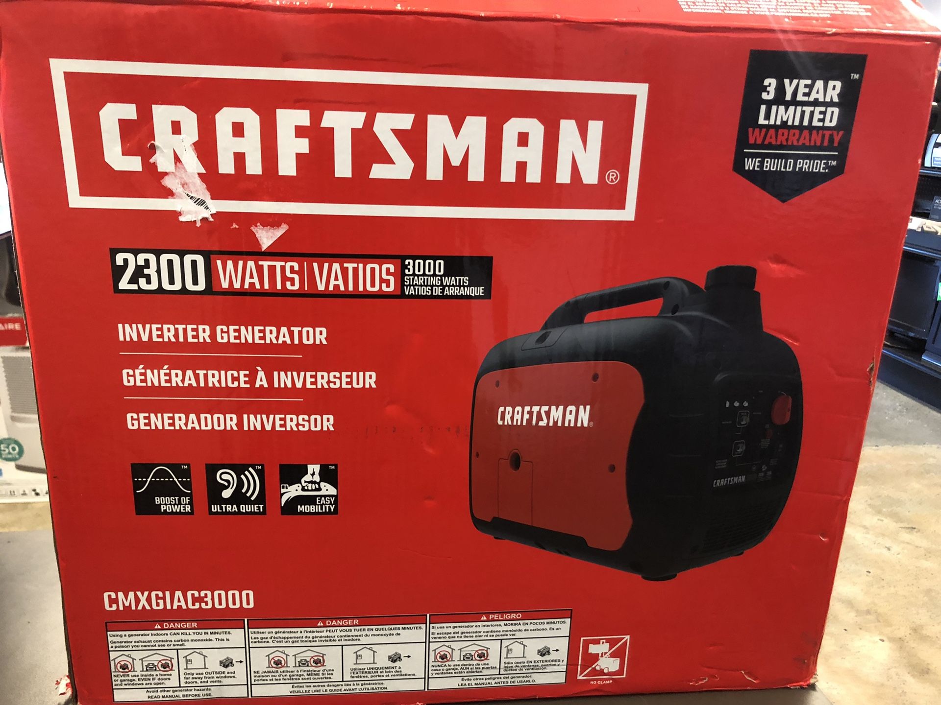 New Craftsman CMXGIAC3000 watt gas portable generator ultra quiet no trades pick up in Tacoma