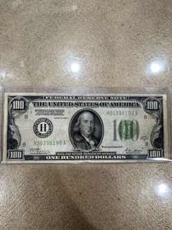 1928A $100 Gold on Demand Lime-Green Seal Federal Reserve Note Series H