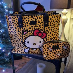 Hello Kitty Leopard Tote W/ Cross Body Purse