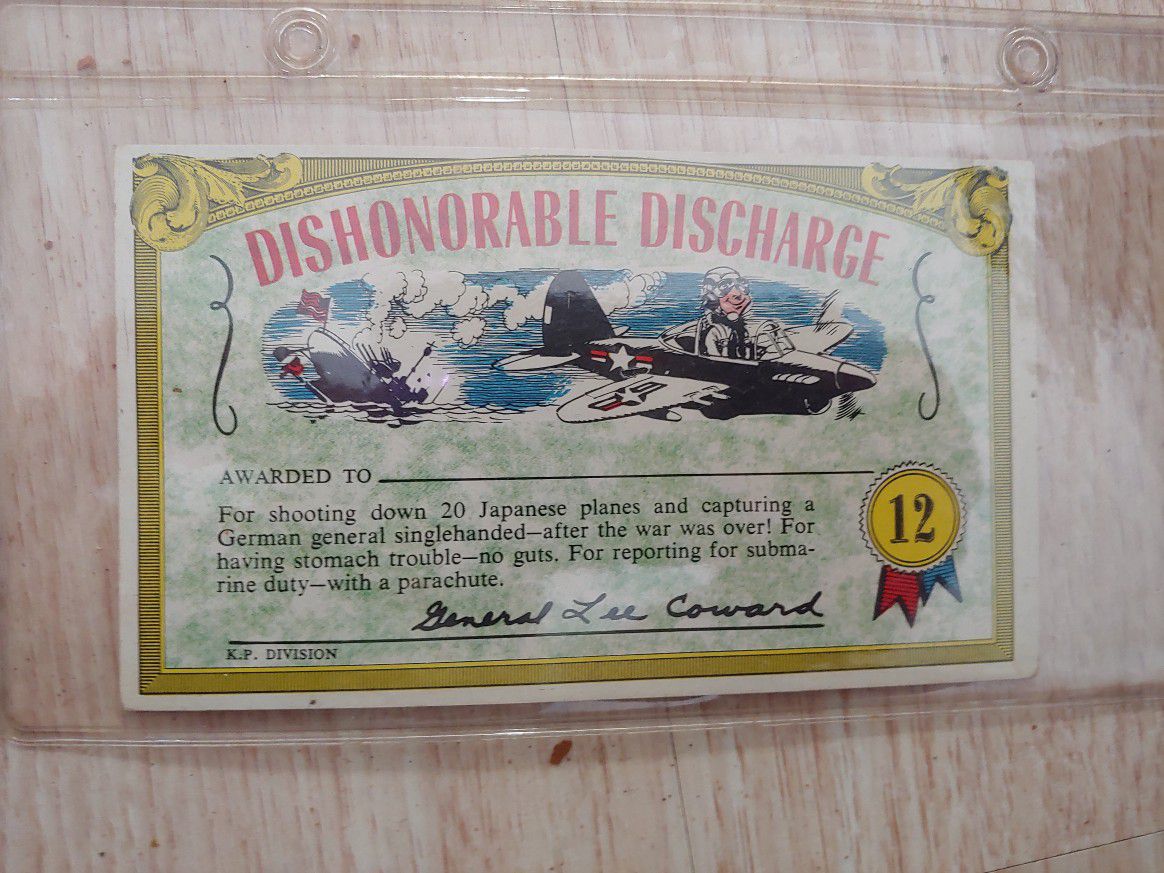 Vintage Nutty Award Postcard Dishonorable Discharge