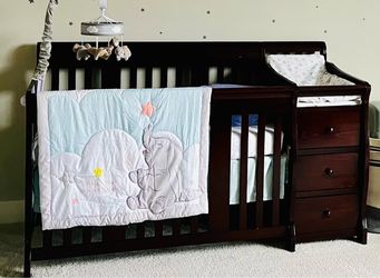 Dark Espresso Baby Crib with Attached Changing Table
