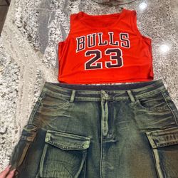 Y2k Denim Mini Skirt & Crop Top 