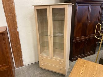 Made in Denmark Modern Light Oak Natural Finish Glass Shelf Bookcase