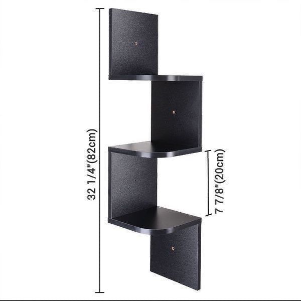 3 Tiers Wall Mounted Corner Shelf Wood Storage Organizer Holder with Gradienter