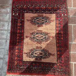 1970s Handmade Vintage Uzbek Bukhara Rug 2' X 3.4 Hand knotted Wool Geometric Carpet Small  collectible, mid-century modern era retro antique handmade