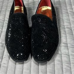 NEW UNSEX RED SOLES BLACK SEQUIN SPIKED DRESS SLIP ON  SHOES SIZE 7