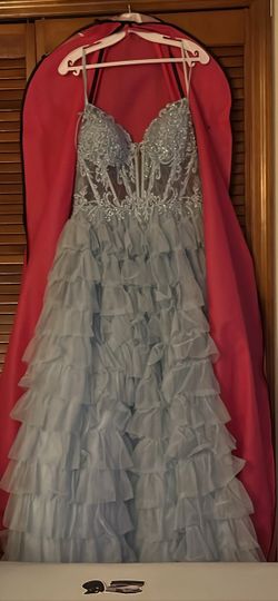 Light Blue Beaded Ruffle Prom Gown size 12