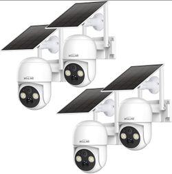 WOOLINK 4PCS 4MP Solar Security Cameras Wireless Outdoor, 2.5K Pan/Tilt Rechargeable Battery Powered, 2.4GHz WiFi Camera for Home Security, Motion Det