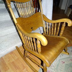 Red Oak vintage rocking chair