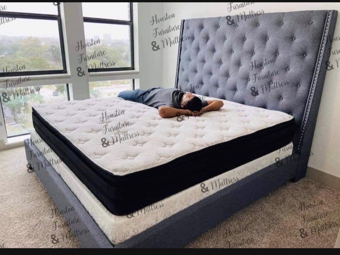 NEW QUEEN AND KING SIZE BED WITH PROMOTIONAL MATTRESS AND BOXSPRING INCLUDING FREE DELIVERY