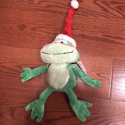 Plush Christmas frog with Santa hat approximately 11 inches from limited too