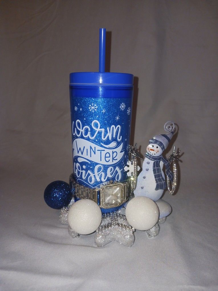 Silver Watch And Earrings With Festive Cup Gift Set