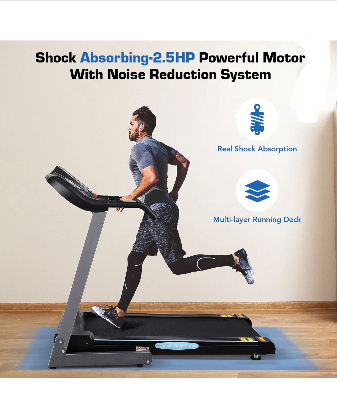 2.5 HP Folding Treadmill with 12 Levels Auto Incline 8.5 mph Speed 15 Preset Program, 250lbs Max Weight, for Home Gym, New in Box