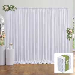 50x10FT White Backdrop Curtains For Party, 10 Panels 5x10FT Thick Polyester Backdrop Drapes, Wrinkle Resistant Photography Background Drapes For Weddi