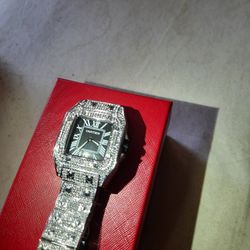 Iced CARTIER SANTOS WATCH 0.9 carats(Lab Grown)