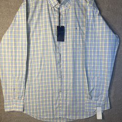 IZOD MENS LARGE STRETCH PLAID BUTTON 