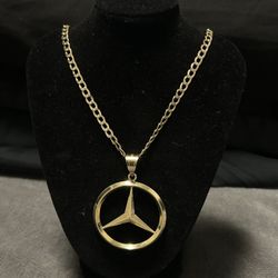 Brand new 10k gold 20inch dia cut cuban chain9.7g 14k 2 1/2inch custom mercedes pendant 6.4g all real ..