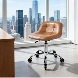 Rolling Stool Chair with Wheels, Height Adjustable Stool with Back Support, Office Drafting Chair with PU Leather Cushion for Home Office Kitchen Vani