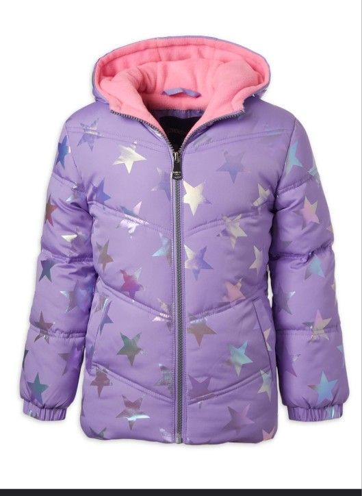 Girls Toddler Quilted Puffer Purple Stars SIZE 4T