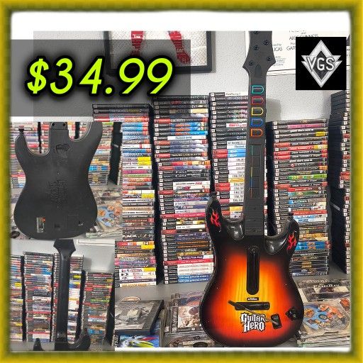 *WORKING* PS3 Guitar Hero Red Octane Wireless Sunburst Guitar w/ Strap – No Dongle
