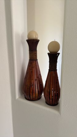 Bamboo Candle Holder Set of 2