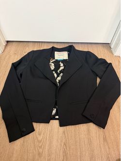 Anthropologie Cartonnier Cropped Blazer with Floral Print Lining in Black size 0