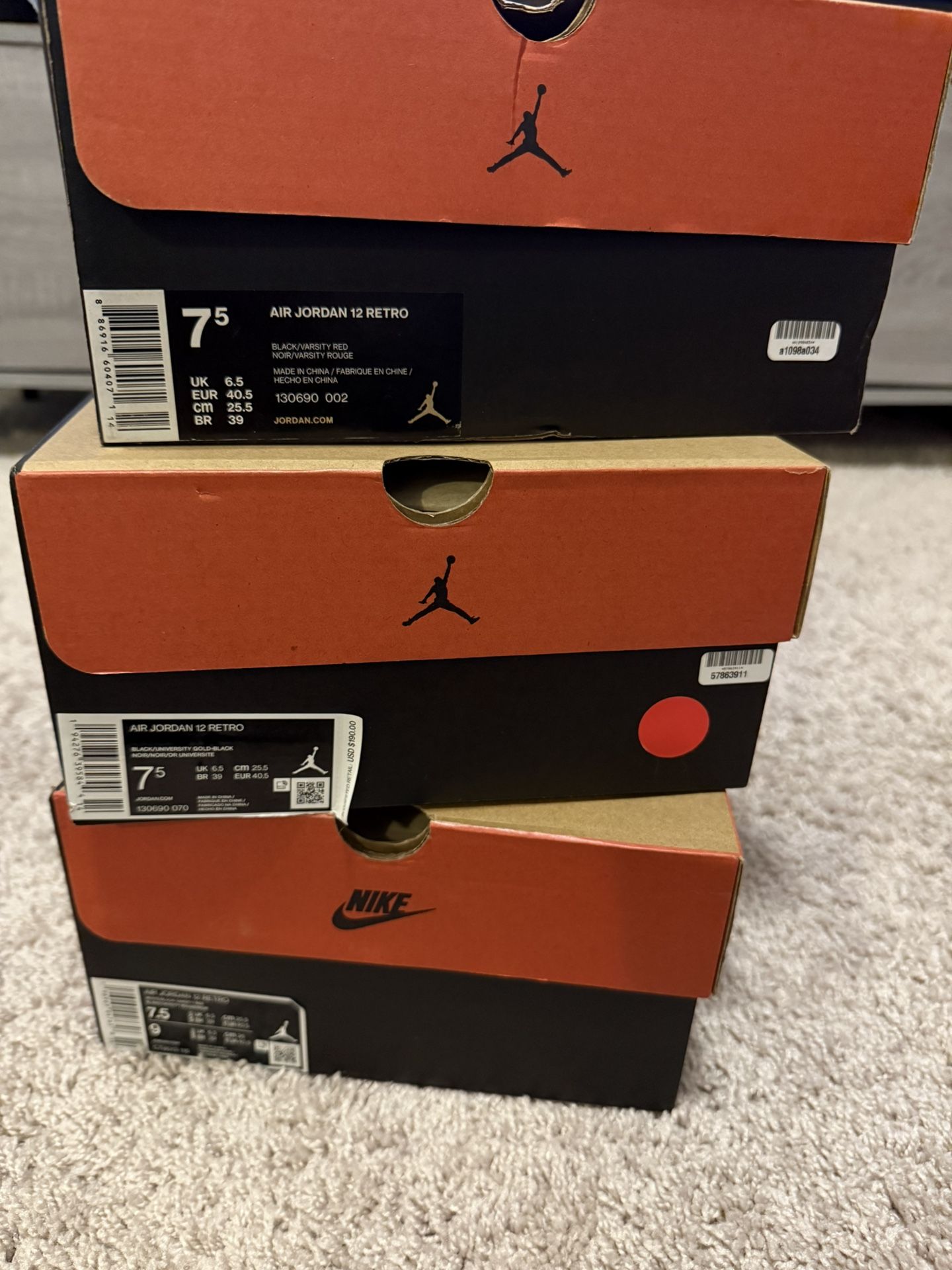 Jordan 12s Royalty, Cherry And Flu Game Size 7.5 Men’s