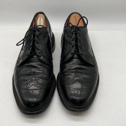 Allen Edmonds MacNeil Shoes Mens 10.5 3E Black Leather Long Wing Wingtips 9107