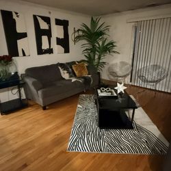 Gray Modern Living Room Set – Charcoal Grey Sofa, & Loveseat- Gloss Coffee Table & 2 Side Table