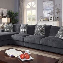 Brand New Super Plush Grey Chenille Sectional Sofa (Pillows Included)