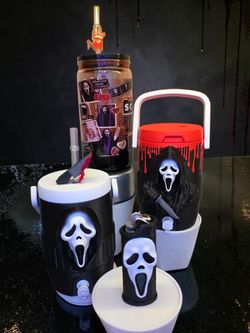 Scream Halloween Tumblers can cooler coozie lighter cover straw topper