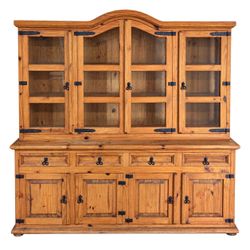 Rustic Pine Wood China Hutch Cabinet