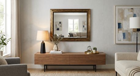 Contemporary Framed Wall Mirror (37" x 29") – Antiqued Gold / Bronze Finish